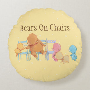 Big Brown Bear & Friends Share Four Chairs Round Pillow