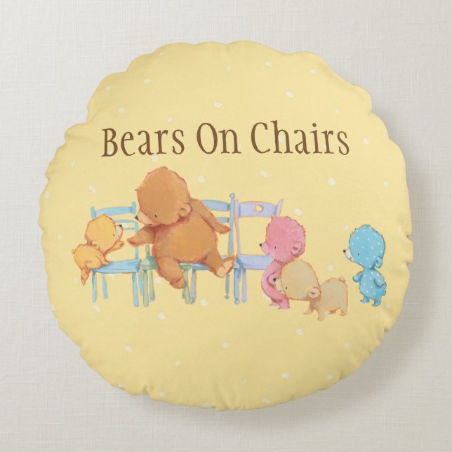 Big Brown Bear & Friends Share Four Chairs Round Pillow (Front)