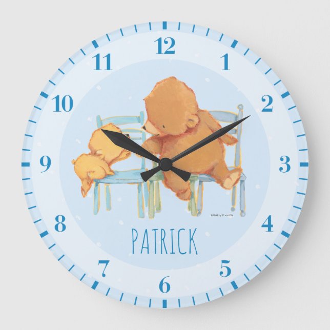 Big Brown Bear Helps Little Yellow Bear Large Clock (Front)