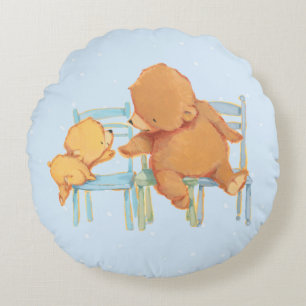Big Brown Bear Helps Little Yellow Bear Round Pillow