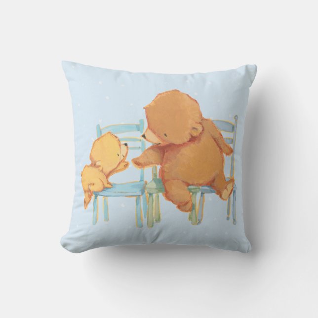 Big Brown Bear Helps Little Yellow Bear Throw Pillow (Front)