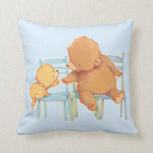 Big Brown Bear Helps Little Yellow Bear Throw Pillow