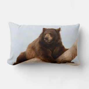 Big Brown Bear on a Log Lumbar Pillow