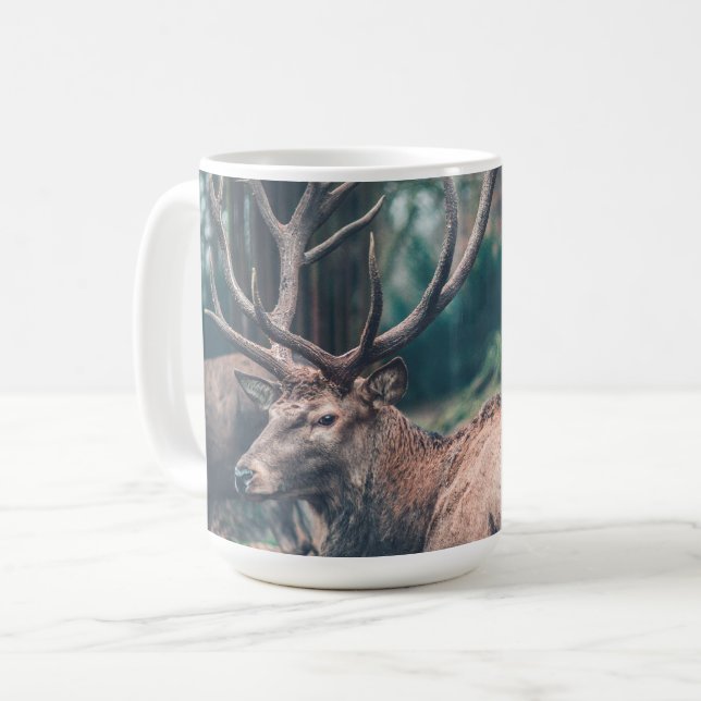 Big Brown Buck Deer with Large Antlers Coffee Mug (Front Left)