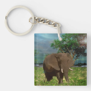 Big Brown Elephant Grazing, Keychain