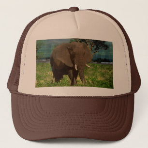 Big Brown Elephant Grazing, Trucker Hat