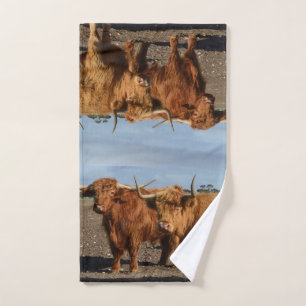 Big Brown Highland Cow, Hand Towel