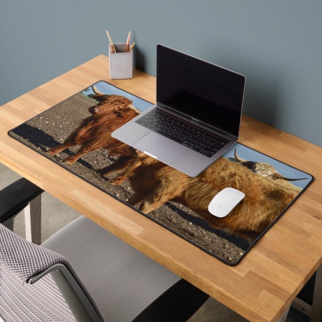 Big Brown Highland Cows, Desk Mat (Office 2)
