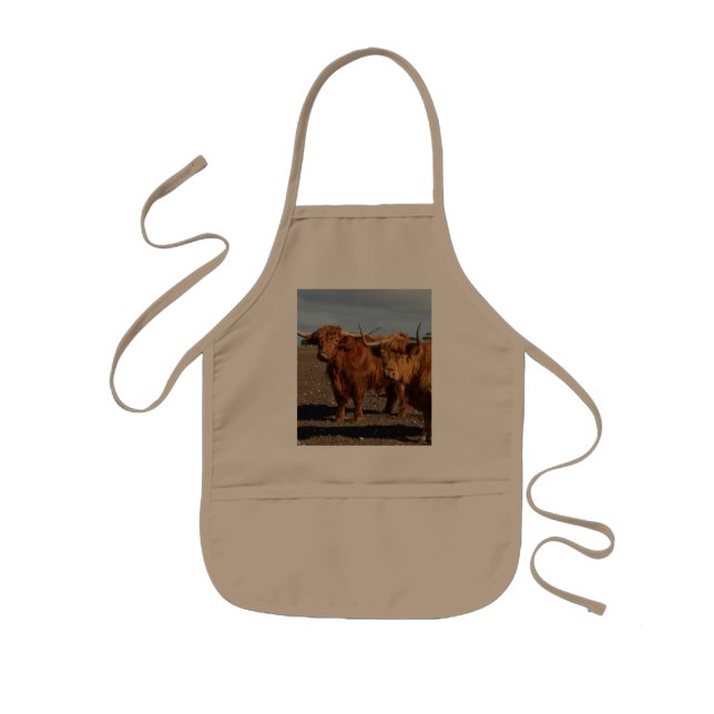Big Brown Highland Cows, Kids Apron (Front)