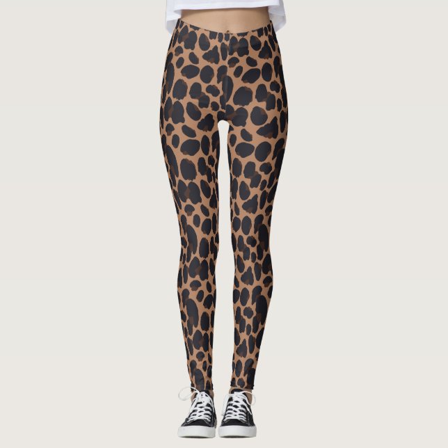 Big Brown Spots Leopard Print Animal Skin Leggings (Front)