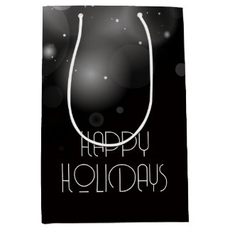 Big Bubbles Bokeh Black Happy Holidays Medium Gift Bag