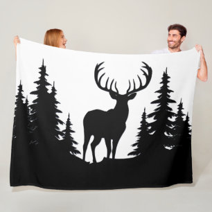 Big Buck Among Pine Tree Vector Fleece Blanket