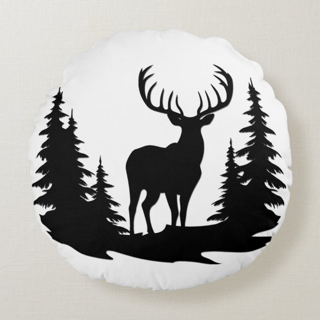 Big Buck Among Pine Tree Vector  Round Pillow (Front)