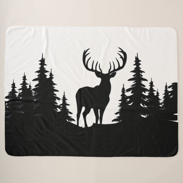 Big Buck Among Pine Tree Vector  Sherpa Blanket (Front (Horizontal))