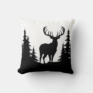 Big Buck Among Pine Tree Vector  Throw Pillow