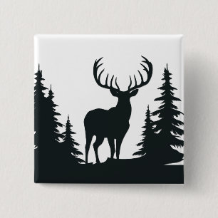 Big Buck Among Pine Trees Vector  2 Inch Square Button