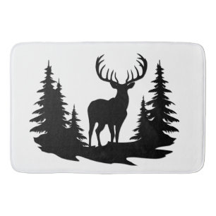 Big Buck Among Pine Trees Vector Bath Mat