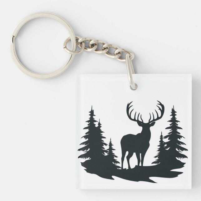 Big Buck Among Pine Trees Vector  Keychain (Front)