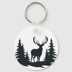 Big Buck Among Pine Trees Vector  Keychain