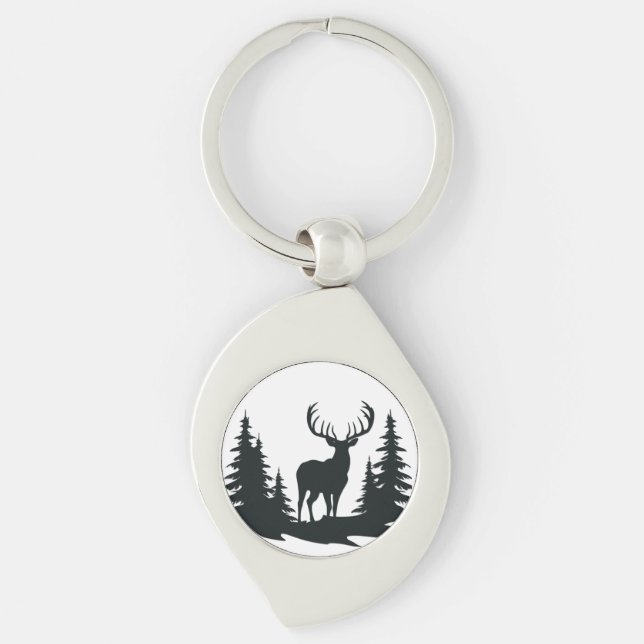 Big Buck Among Pine Trees Vector  Keychain (Front)