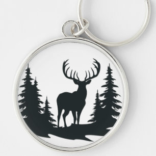 Big Buck Among Pine Trees Vector  Keychain