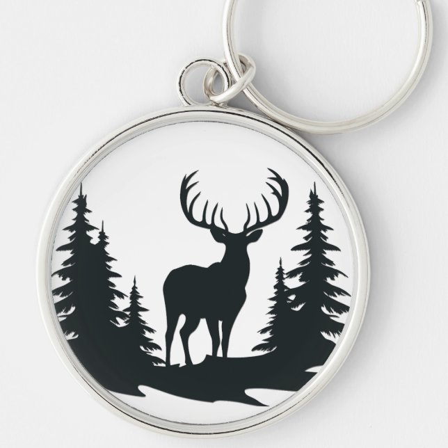 Big Buck Among Pine Trees Vector  Keychain (Front)
