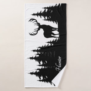 Big Buck Among Pine Trees Vector Name Bath Towel