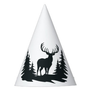 Big Buck Among Pine Trees Vector Party Hat