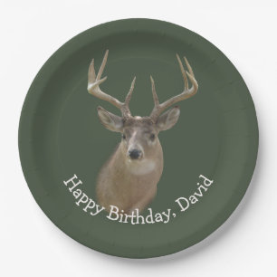Big Buck Deer Birthday On Green Paper Plate