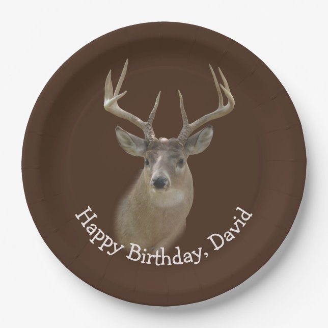 Big Buck Deer Birthday Paper Plate (Front)