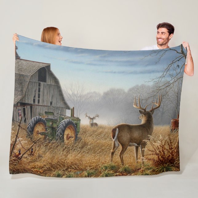 Big Buck  Deer Showdown On The Farm Fleece Blanket (In Situ)