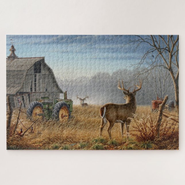 Big Buck  Deer Showdown On The Farm Jigsaw Puzzle (Horizontal)