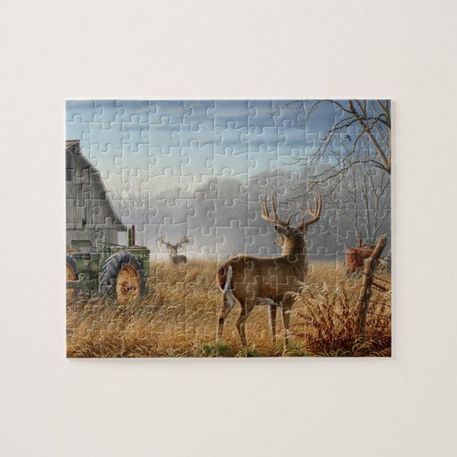 Big Buck  Deer Showdown On The Farm Jigsaw Puzzle (Horizontal)
