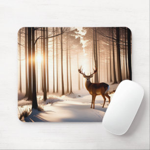 Big Buck In Winter Forest Mouse Pad