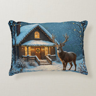 Big Buck's Snowy Christmas Visit Accent Pillow