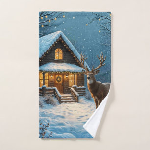 Big Buck's Snowy Christmas Visit Hand Towel