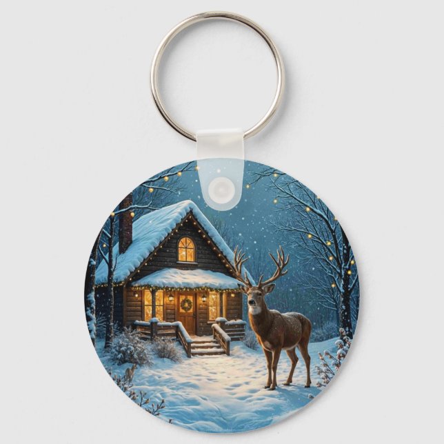  Big Buck's Snowy Christmas Visit Keychain (Front)