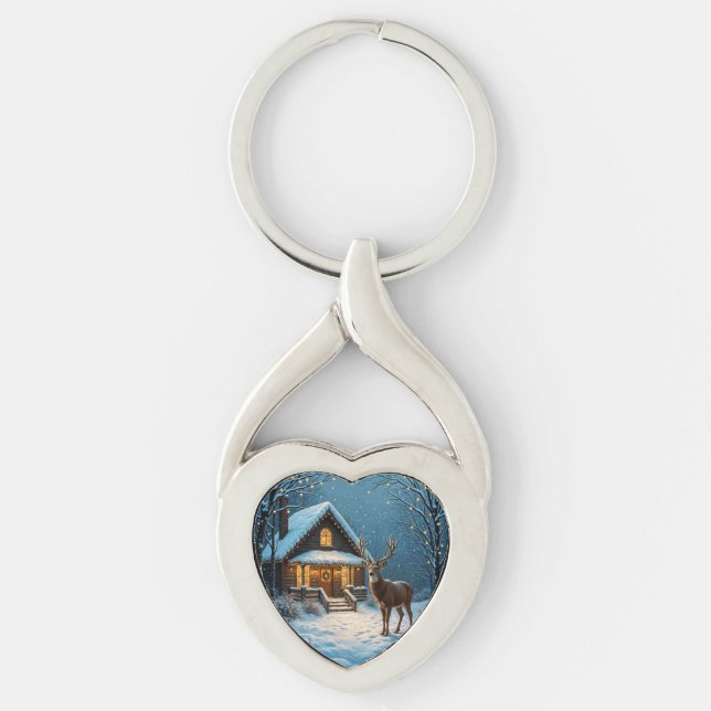  Big Buck's Snowy Christmas Visit Keychain (Front)