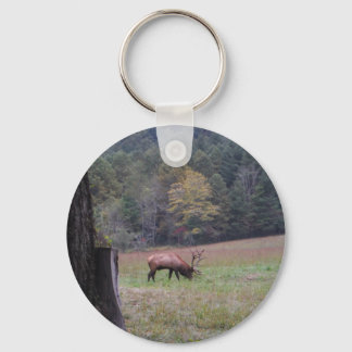 Big Bull Elk in the Autumn purple grass Keychain