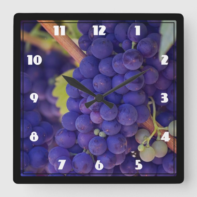 Big Bunch of Juicy Purple Grapes Square Wall Clock (Front)