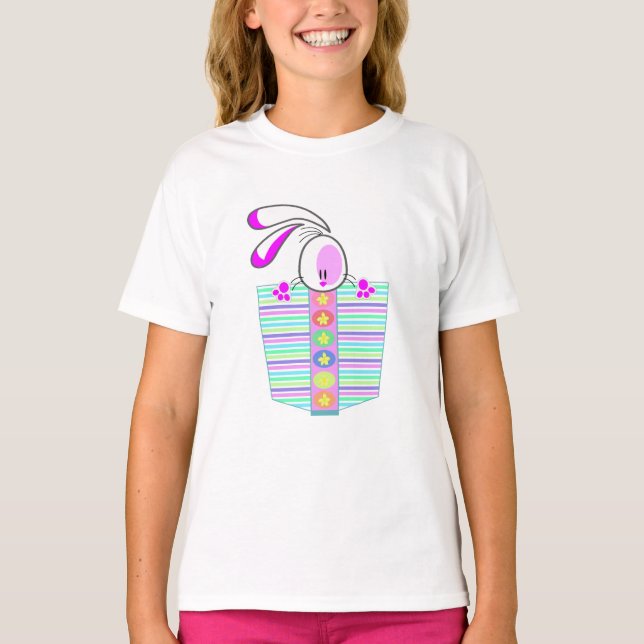Big Bunny Pastel Coloured Easter Pocket T-Shirt (Front)