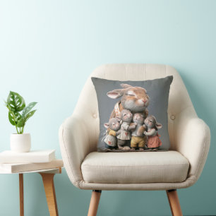 Big Bunny With Babies Throw Pillow