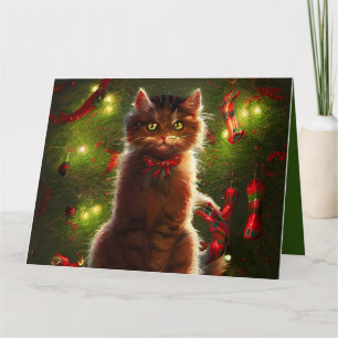 Big Cat And A Christmas Tree Greeting Card