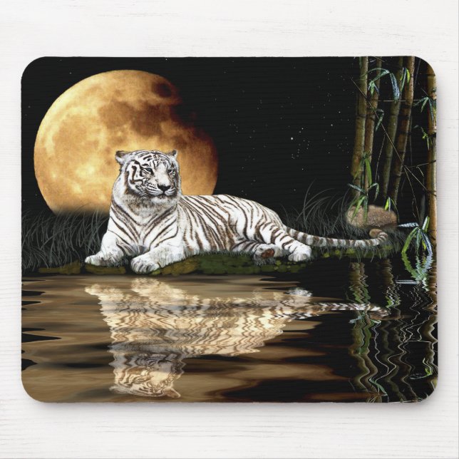 Big Cat Bengal Indian Tiger and Full Moon Mousemat Mouse Pad (Front)