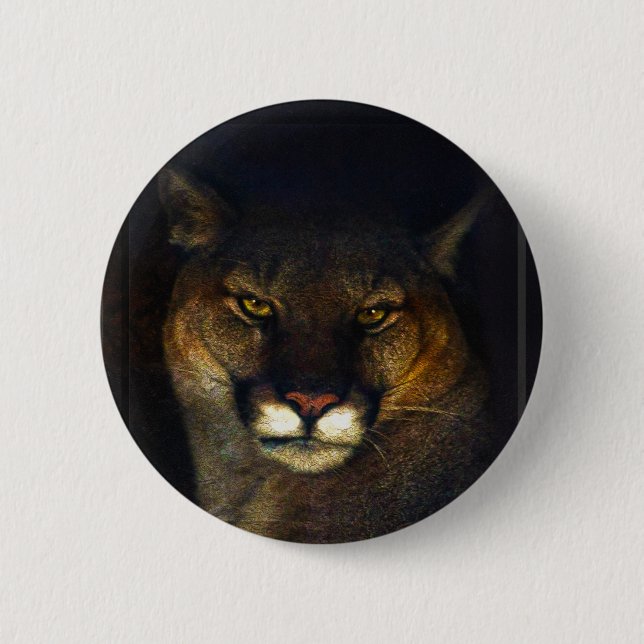 Big Cat Cougar Mountain Lion Art Design 2 Inch Round Button (Front)