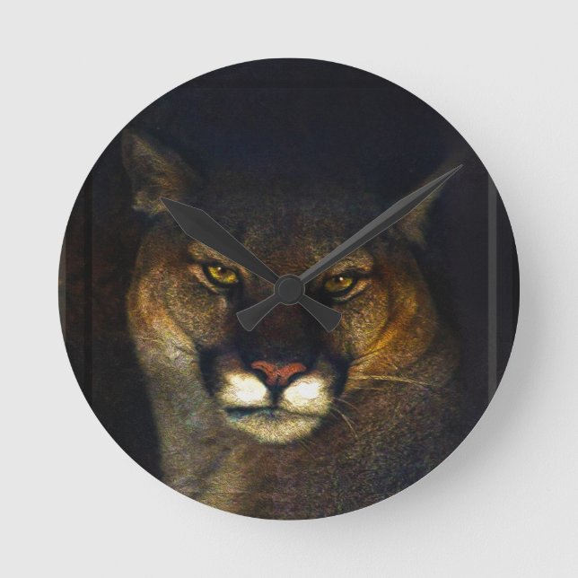 Big Cat Cougar Mountain Lion Art Design Round Clock (Front)