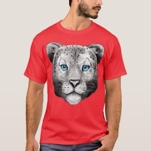 Big Cat Leo Head Face Blue Eyes Snow Leopard T-Shirt
