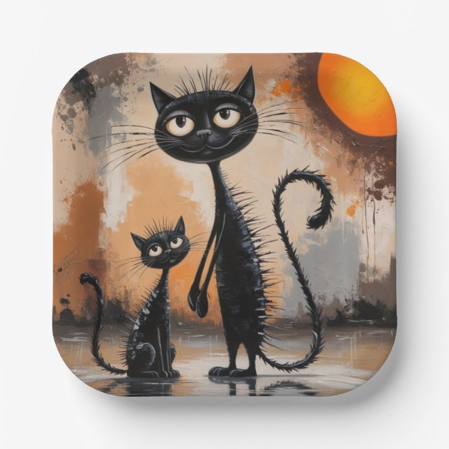 Big Cat Little Cat Halloween  Paper Plate (Front)