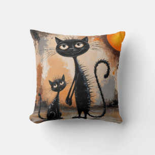 Big Cat Little Cat Halloween Throw Pillow