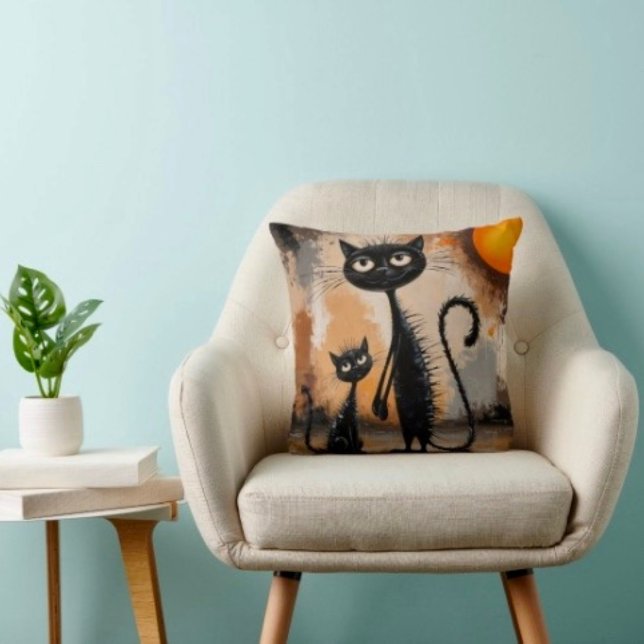 Big Cat Little Cat Halloween  Throw Pillow (Throw Pillow 100% polyester heavyweight stretch material. Hidden zipper Made in the USA.
)
